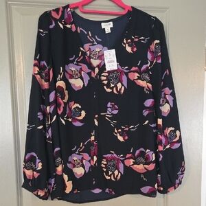 J. Crew Women's Floral Blouse - Navy and Purple
